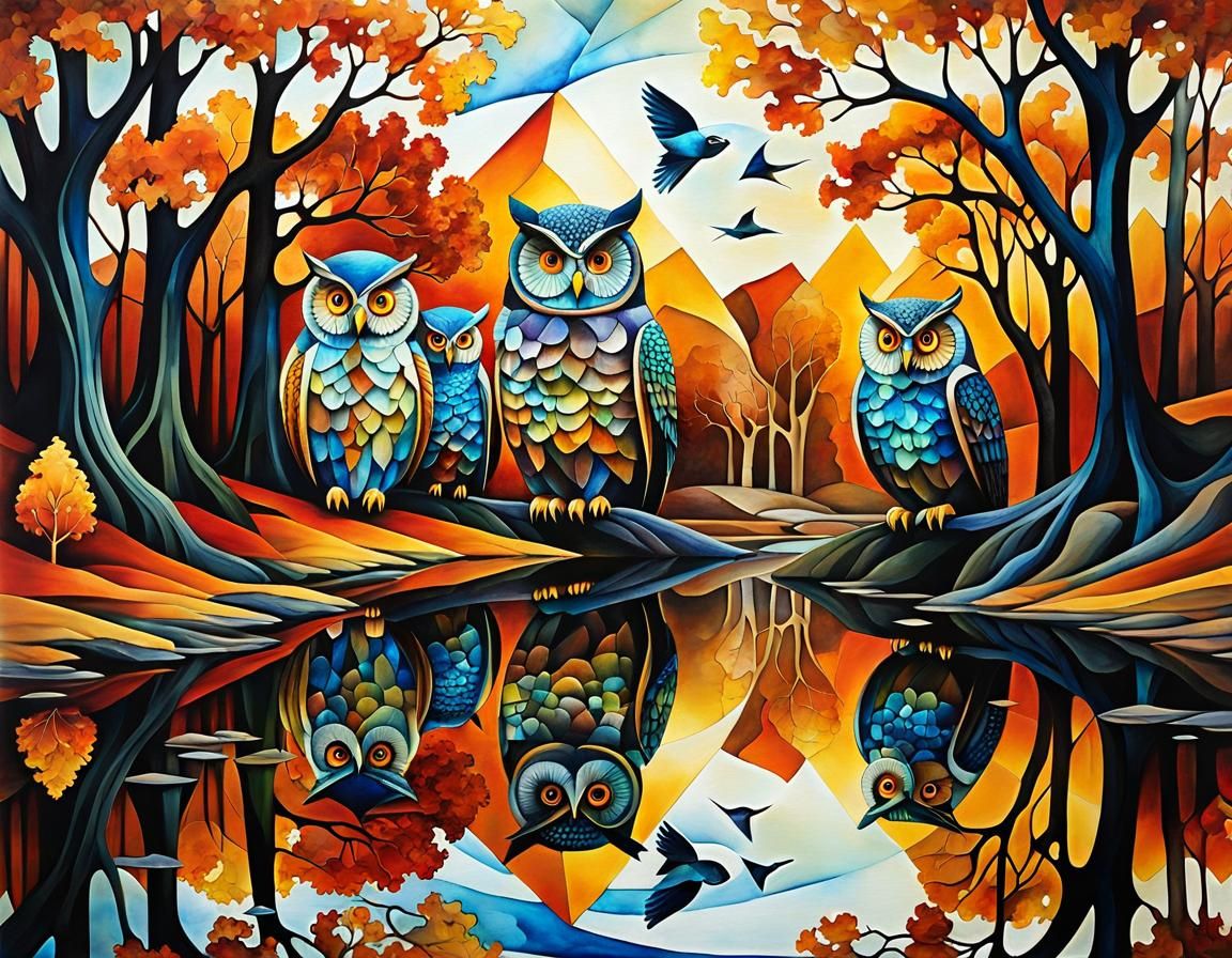 Surreal Fractal Arcology Maze With Flying Owls