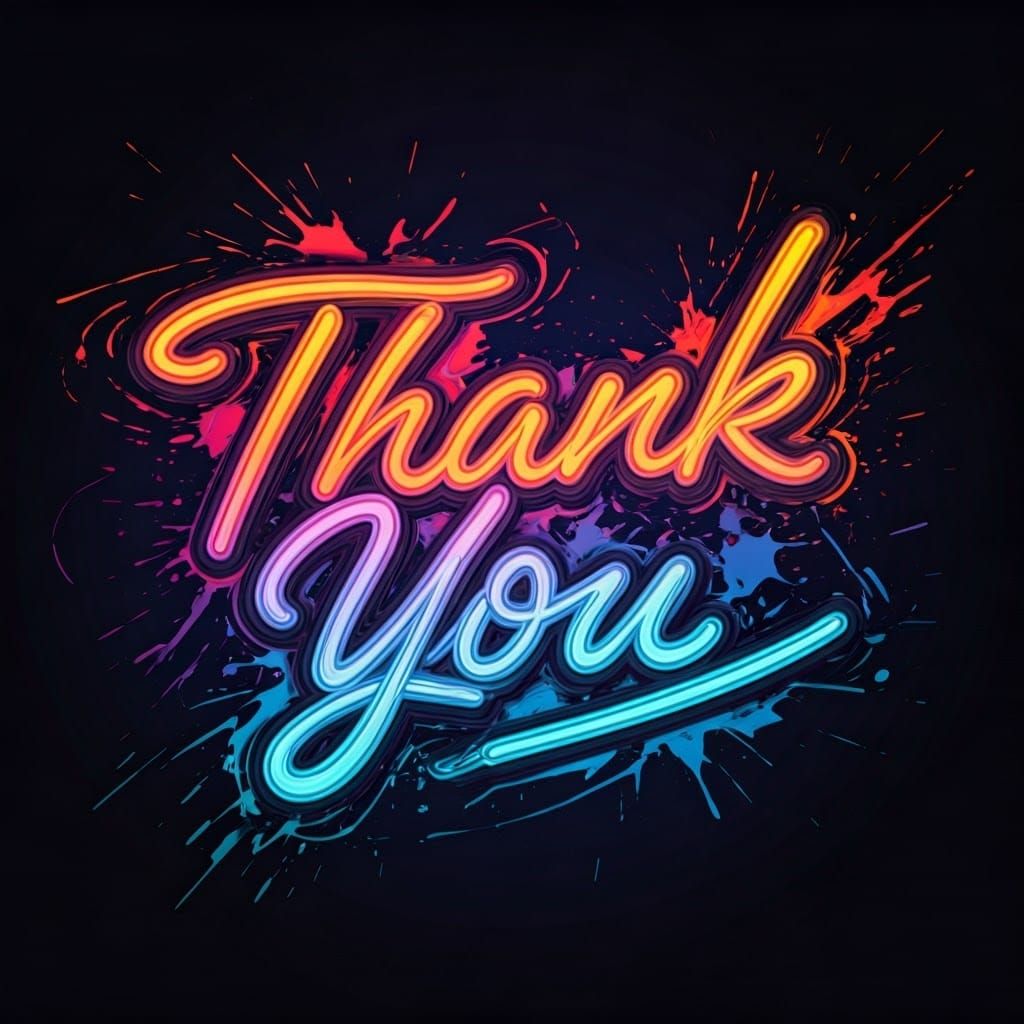 Vibrant Neon "Thank You" in 80s Style