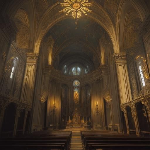 Devout Figure Praying in Baroque Style Church
