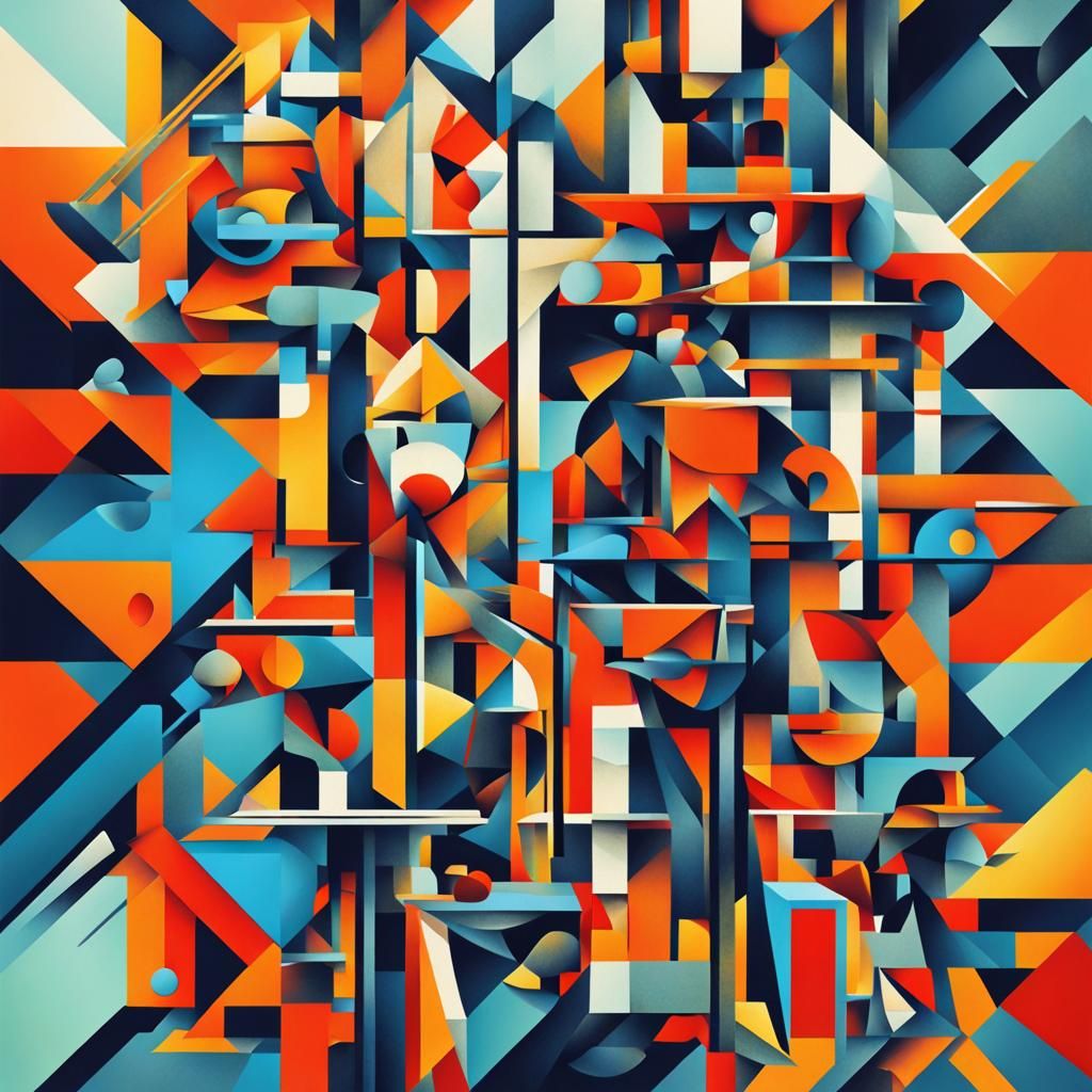 Geometric Fauvism Cubist Painting in Art Deco Style