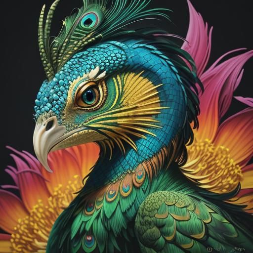 Dragon Peacock Woman in Abstract Expressionism