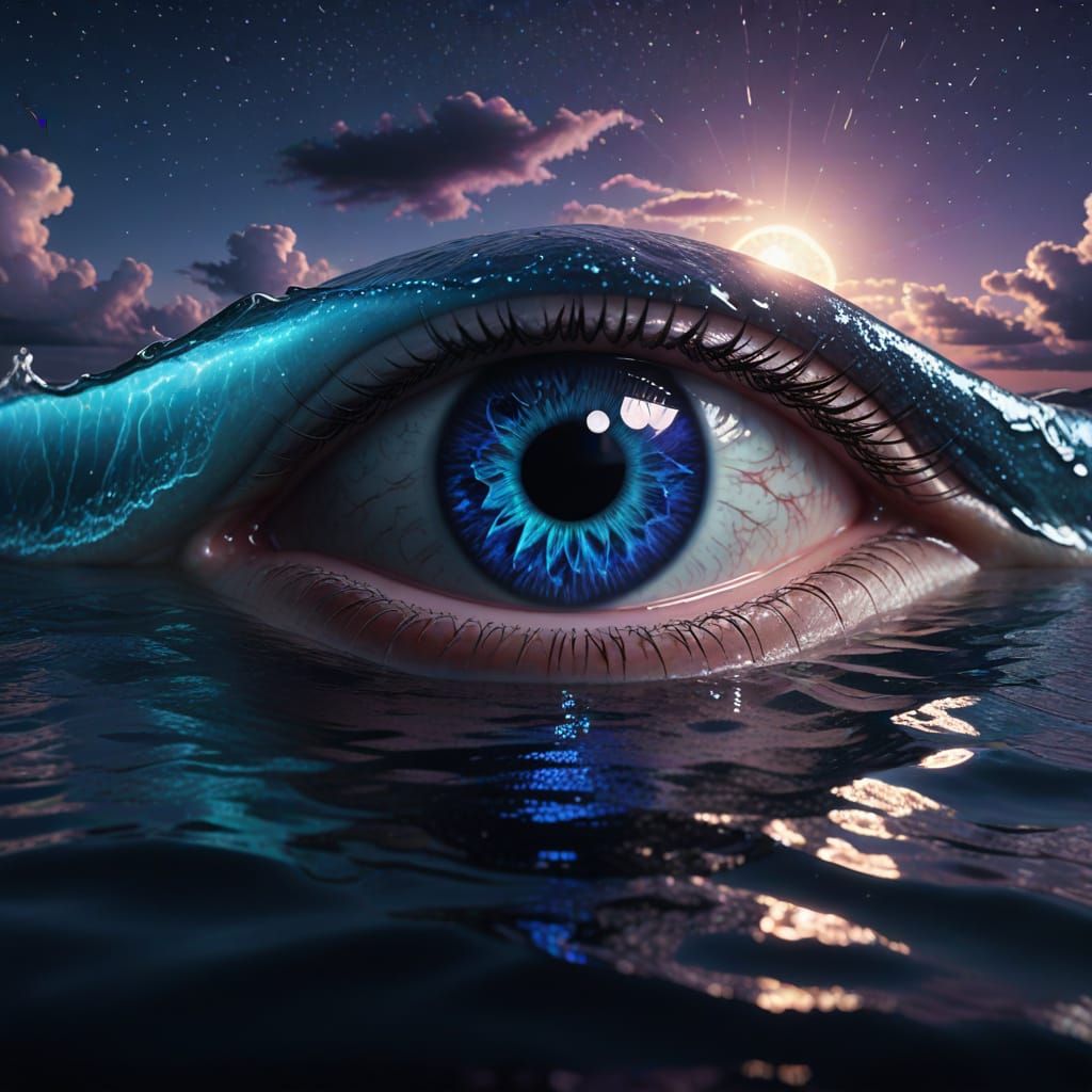 Colossal Blue Eye Dominates Horizon in Digital Art