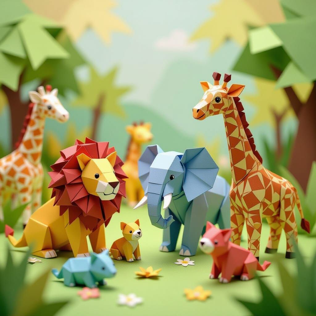 Detailed Origami Zoo Animals in Vibrant Papercraft