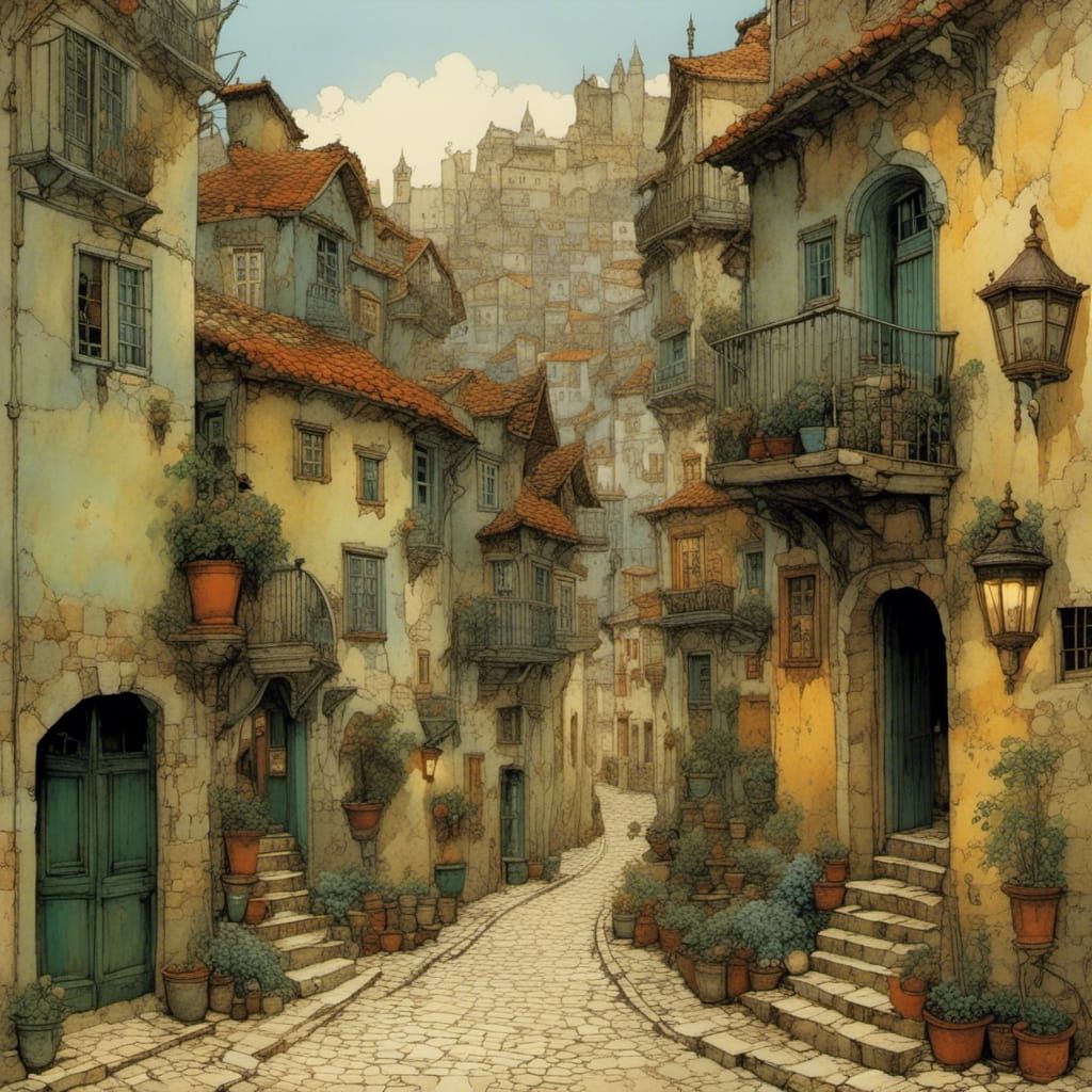 Portuguese Alleyway in Detailed Realism Style