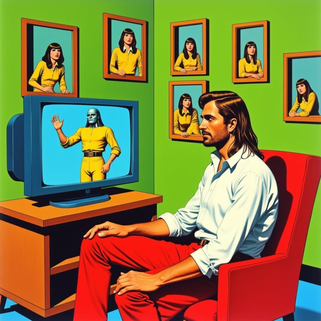 A Medieval Man in a Modern Scene, Surrounded by Wires and Ro...