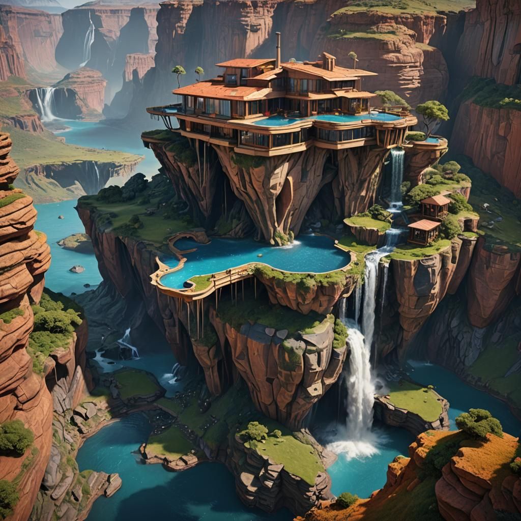 Surreal Cliffside House on Alien Planet in Fantasy Style