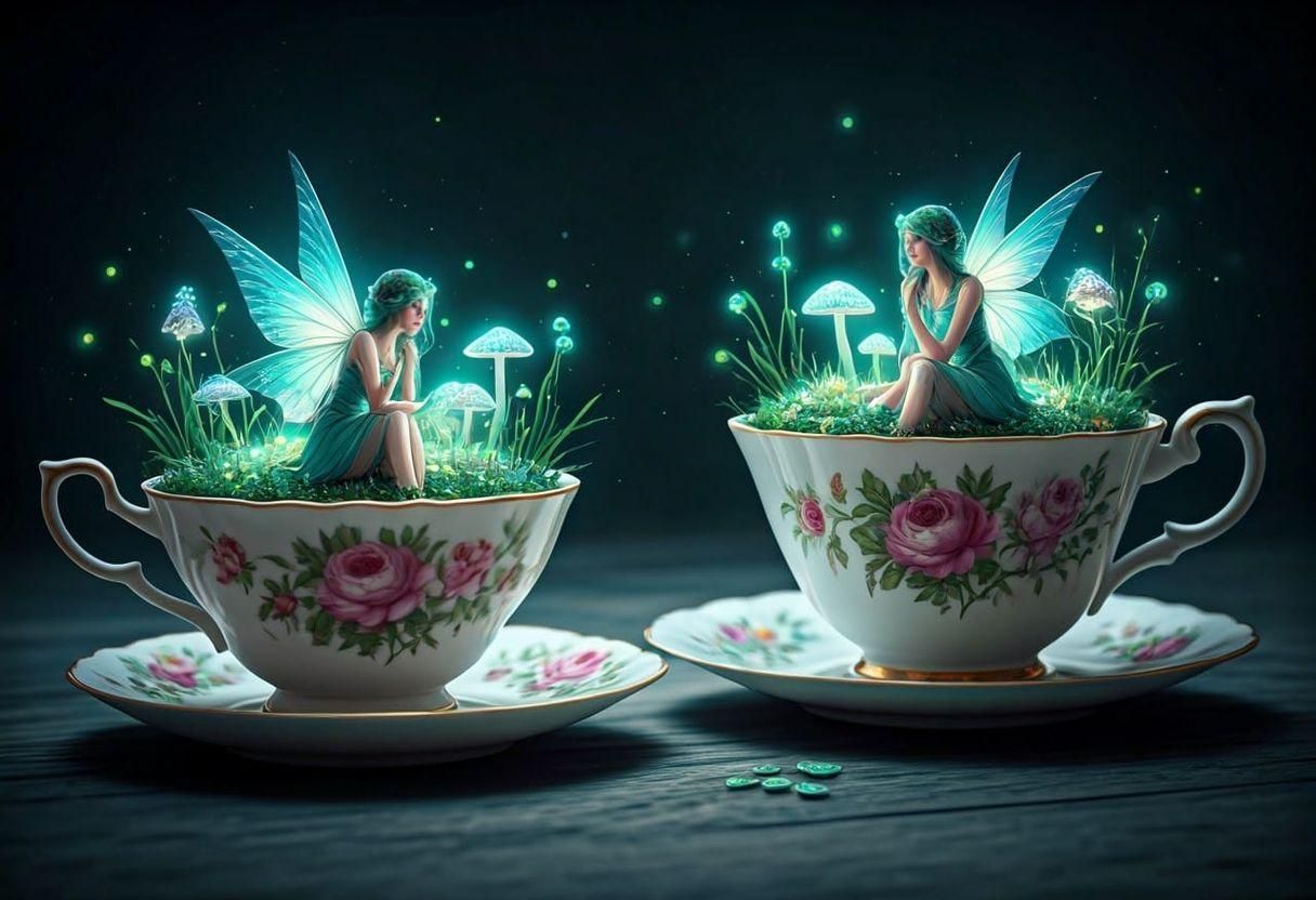 Enchanted Fairies Tend Whimsical Teacup Garden
