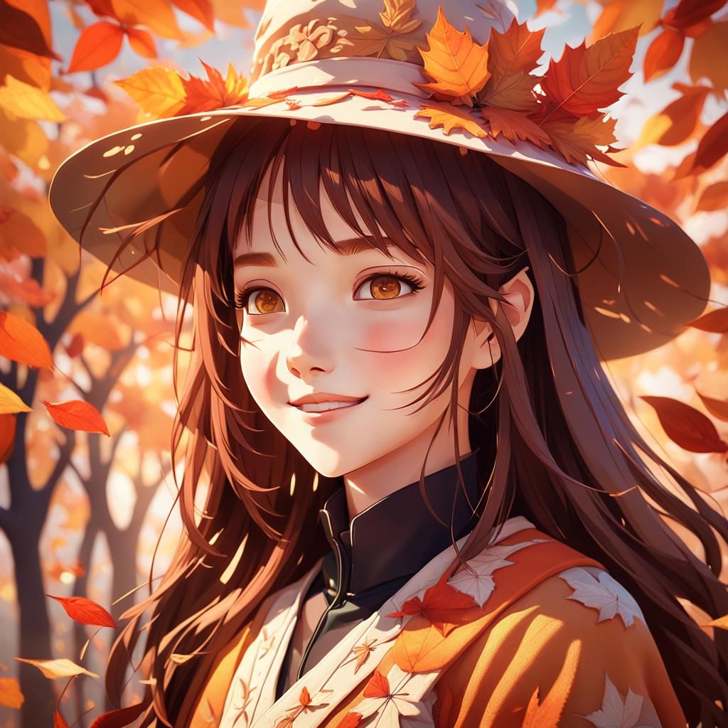 Autumn Anime Girl Portrait in Soft Warm Light