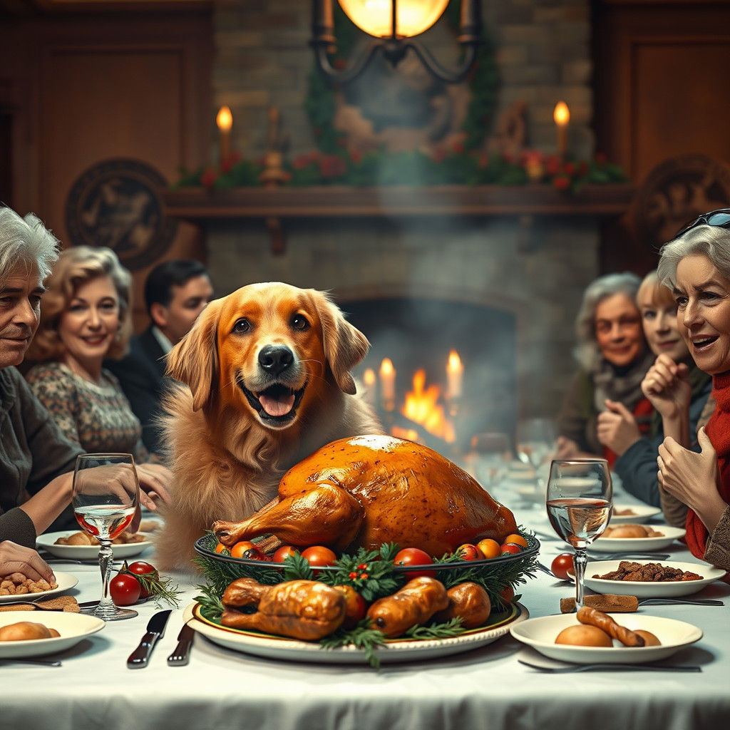 Dog Steals Turkey in Nostalgic Americana Style