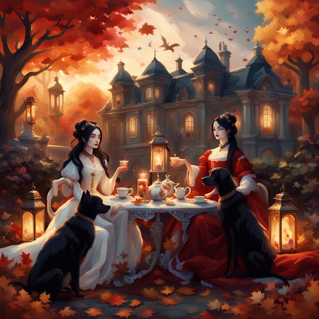 Gothic Goddesses in Baroque Garden: Dark Fantasy Art