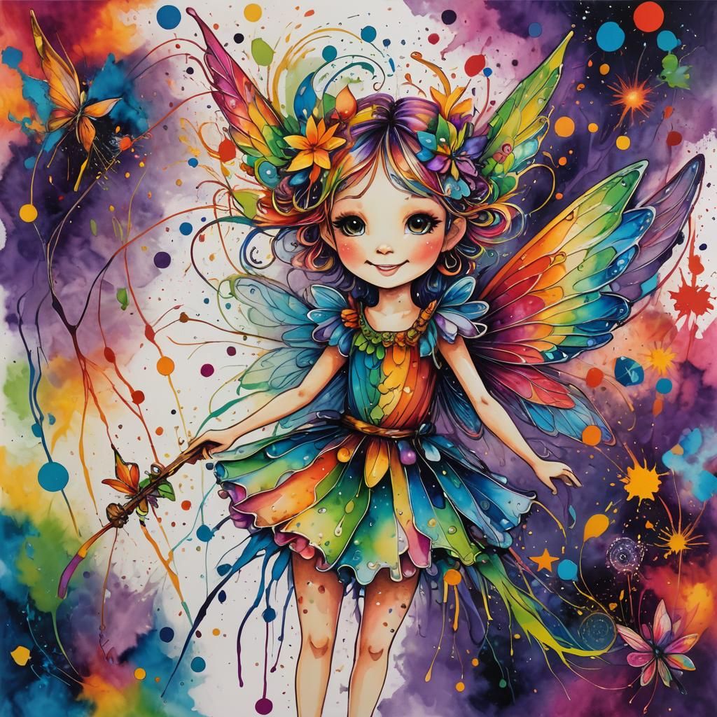 Rainbow Fairy in Childlike Abstract Expressionism