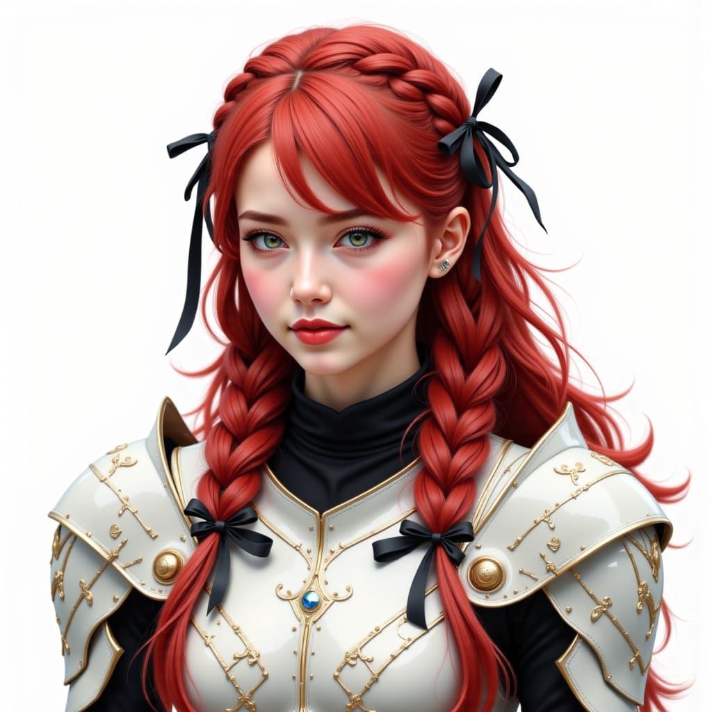 Red-Haired Girl in Elegant White Armor