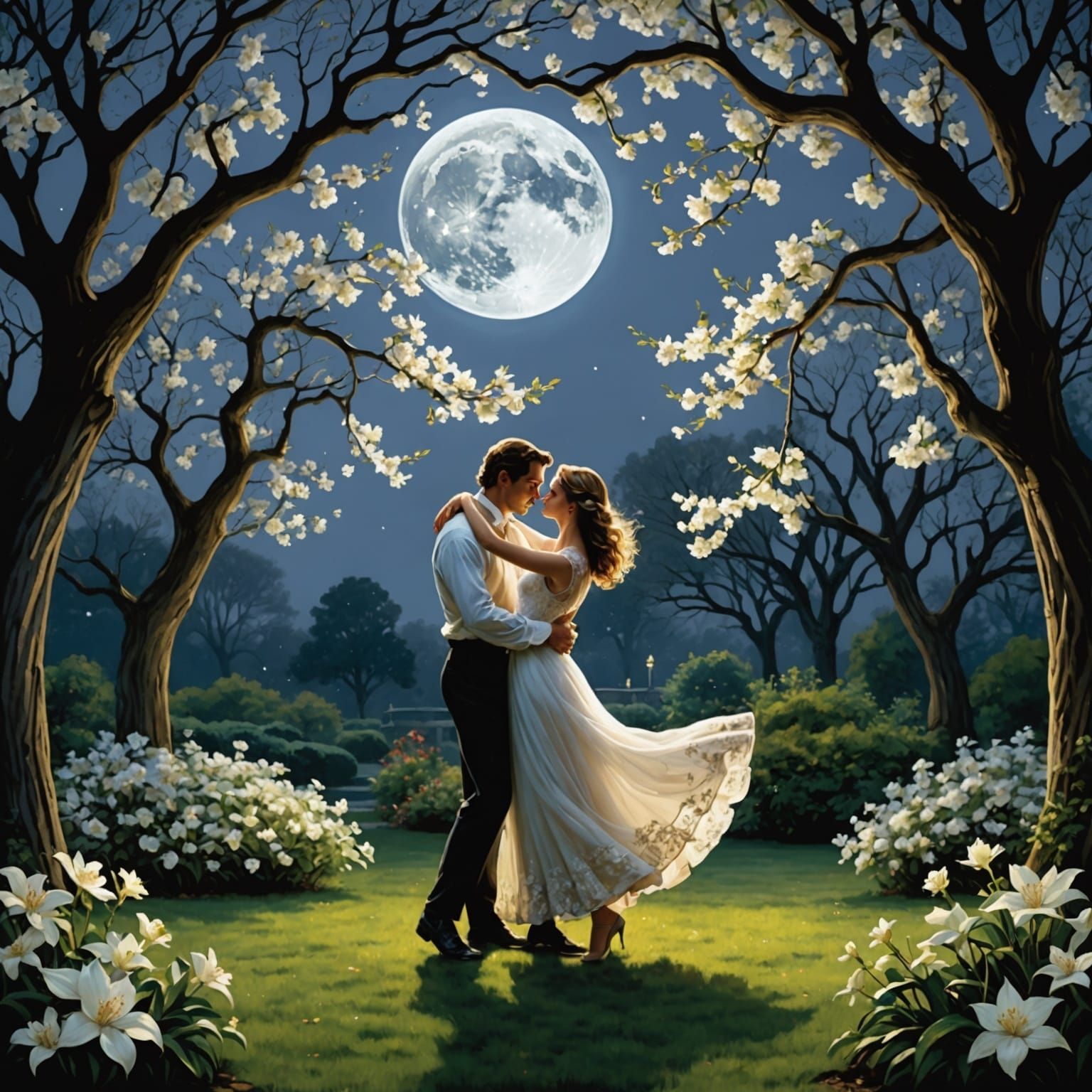 Couple's Moonlit Dance: Hyperrealistic Concept Art