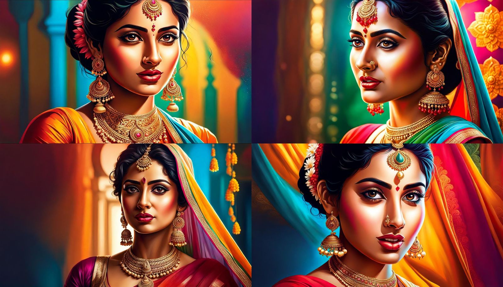 Bengali Woman in Saree: Hyperrealistic Splash Art