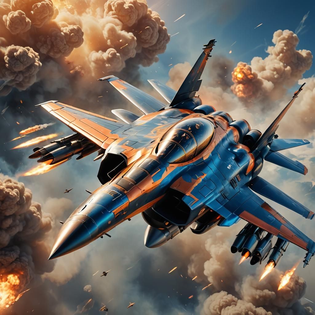 Futuristic Fighter Jet in War: Hyperrealistic Concept Art