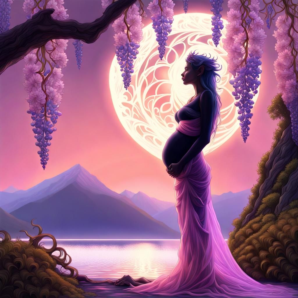 Pregnant Elf in Fractal Wisteria Garden
