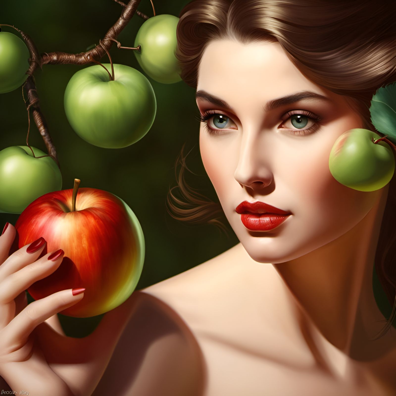 Eve with Apple: A Classical Oil Painting