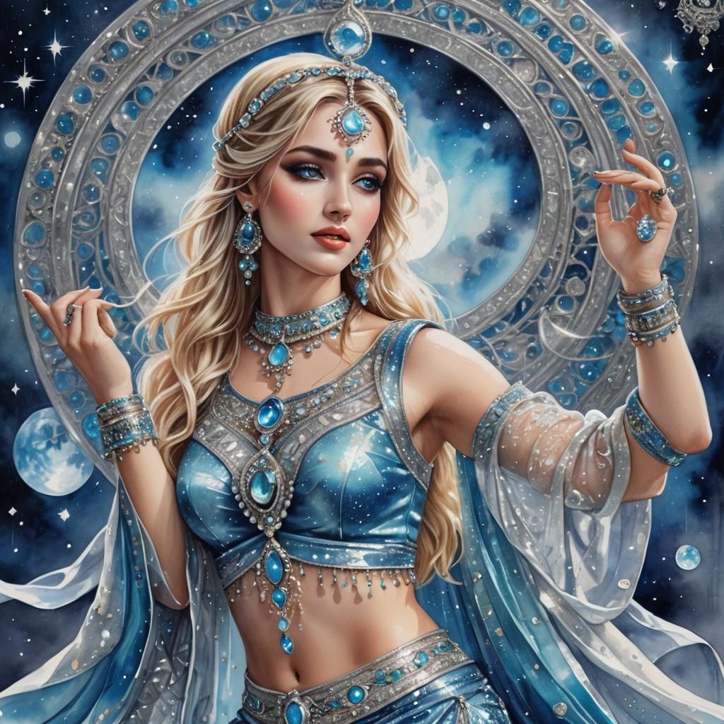Belly Dancer on the Moon in Hyperrealistic Style