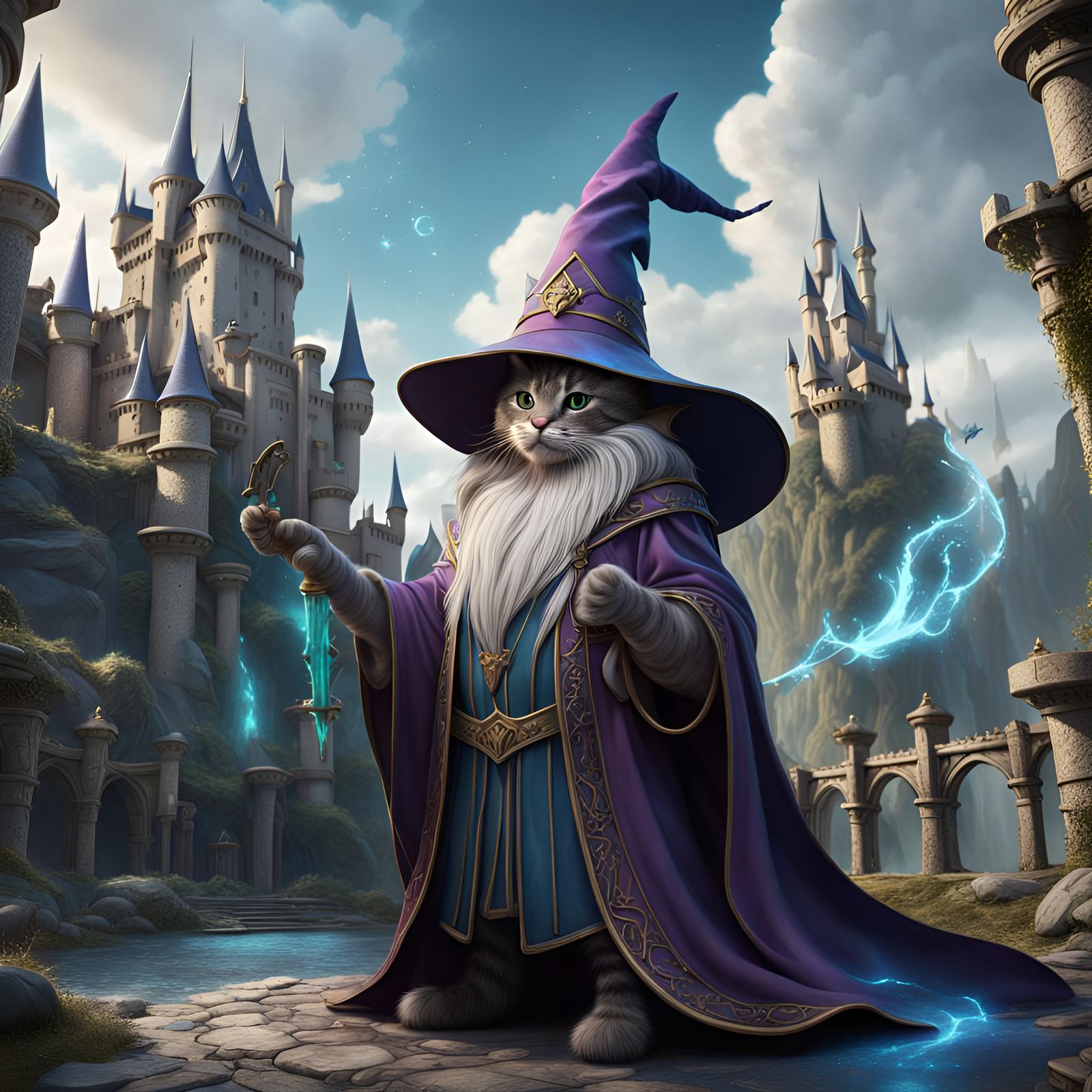 Cat wizard, Magic, Fantasy castle