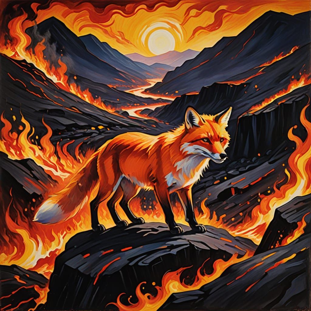 Bold Fox-Like Creatures in Fiery Lava Flow at Mount Etna in ...