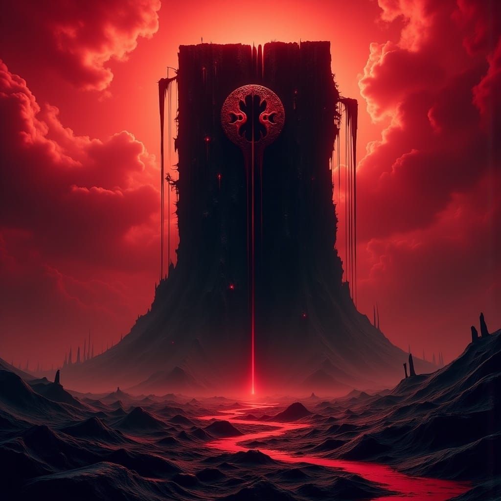 Ancient Alien Landscape with Monolith in Dystopian Style