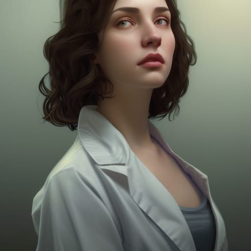 Beautiful Female Scientist in Dark Lab, Hyperdetailed Portra...