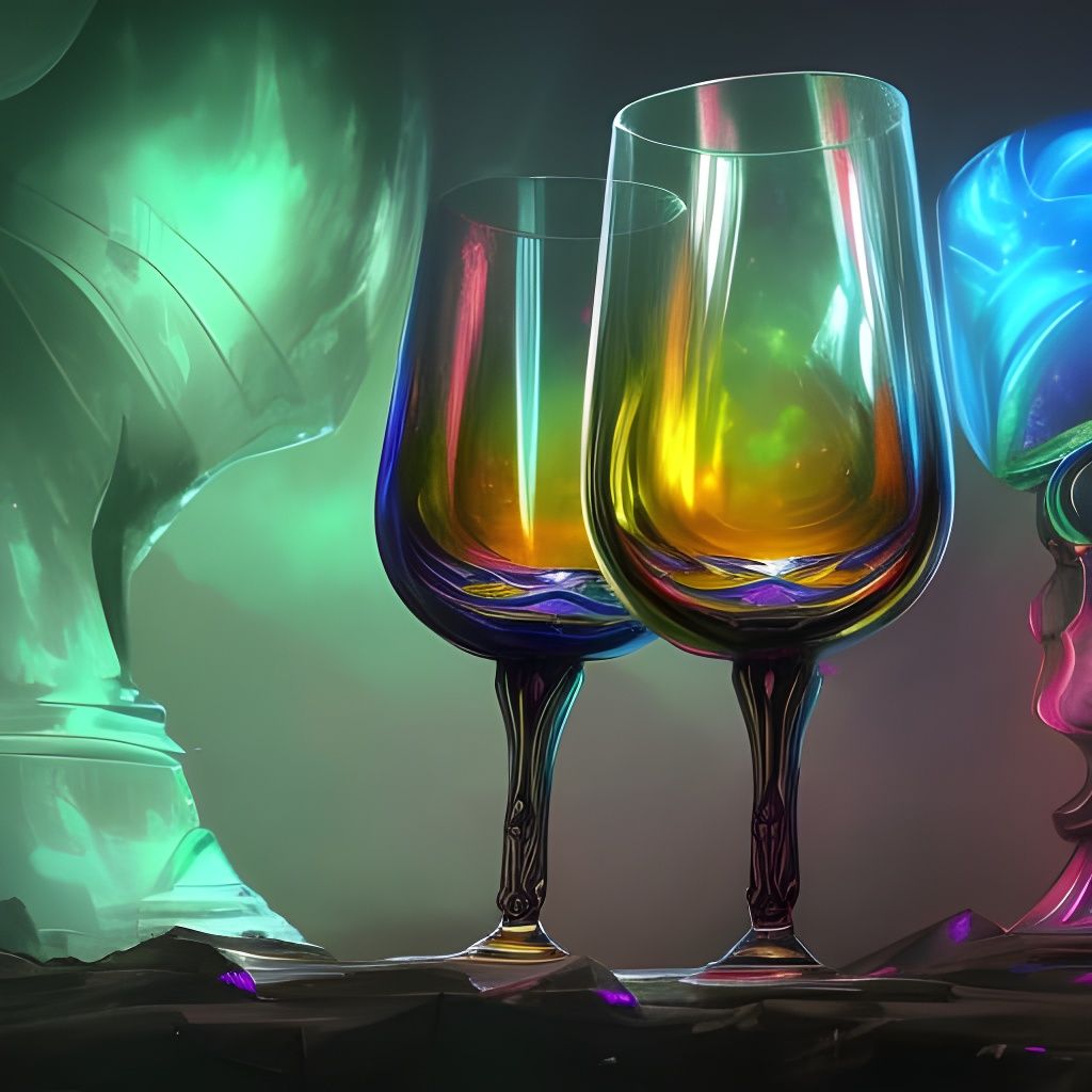 Surreal Neon Wine Glass Explosion in Detailed Matte Painting