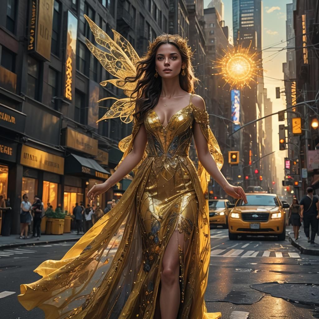 Fairy Woman in New York City at Sunset