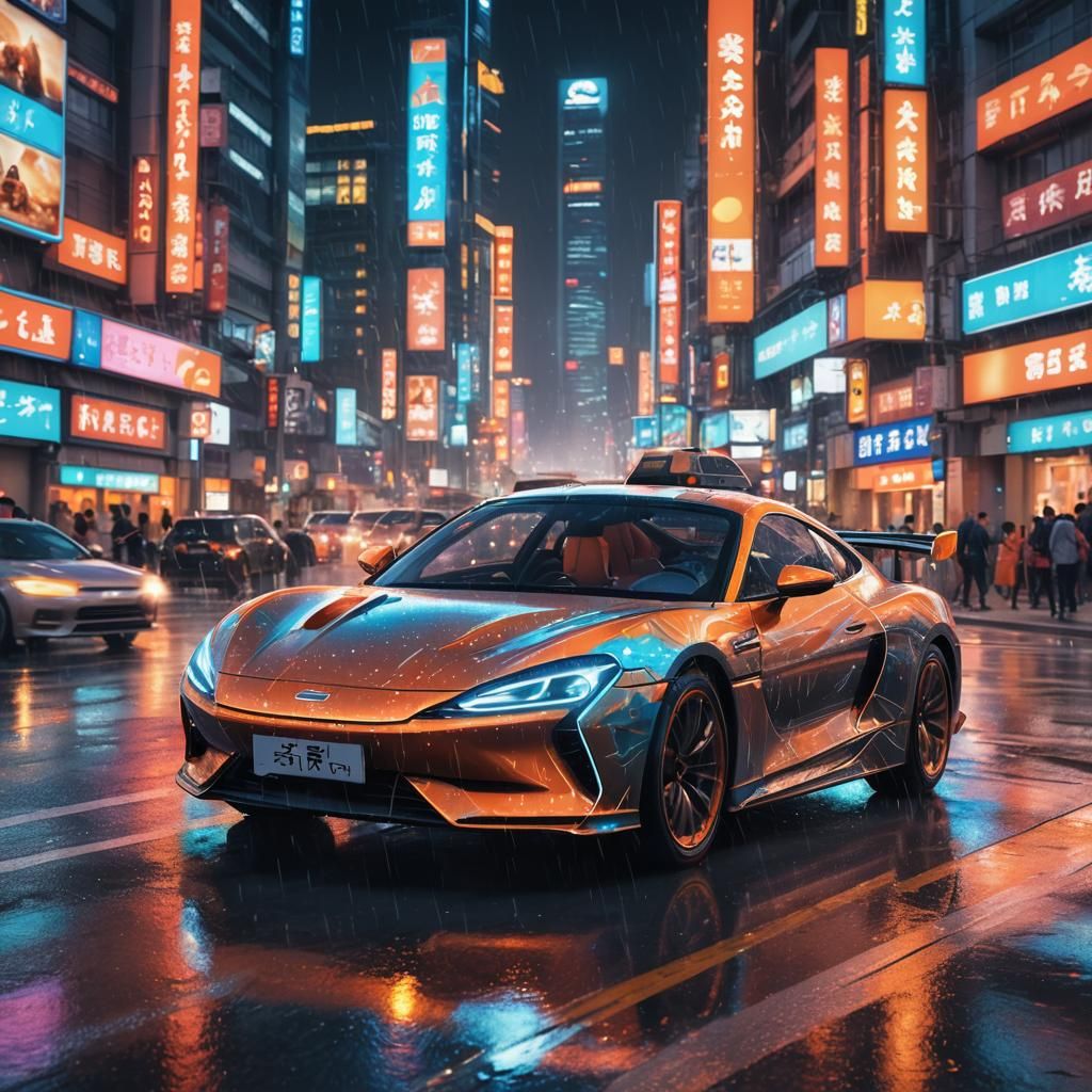 Futuristic Vehicle Speeds Through Neon Beijing