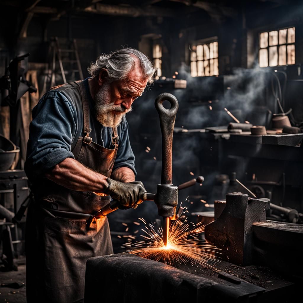 Blacksmith at Work: Hyperrealistic Forge Scene
