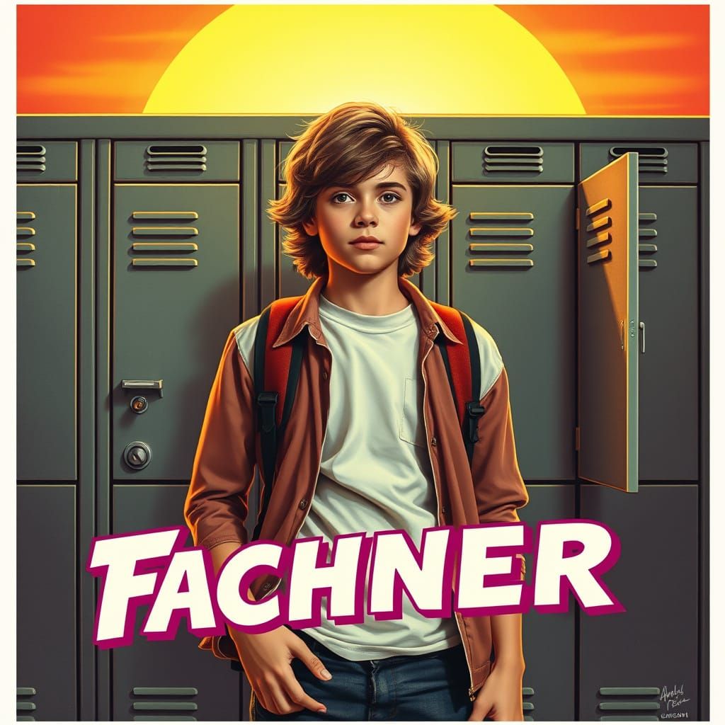 Nostalgic 1980s Teenager in Movie Poster Style