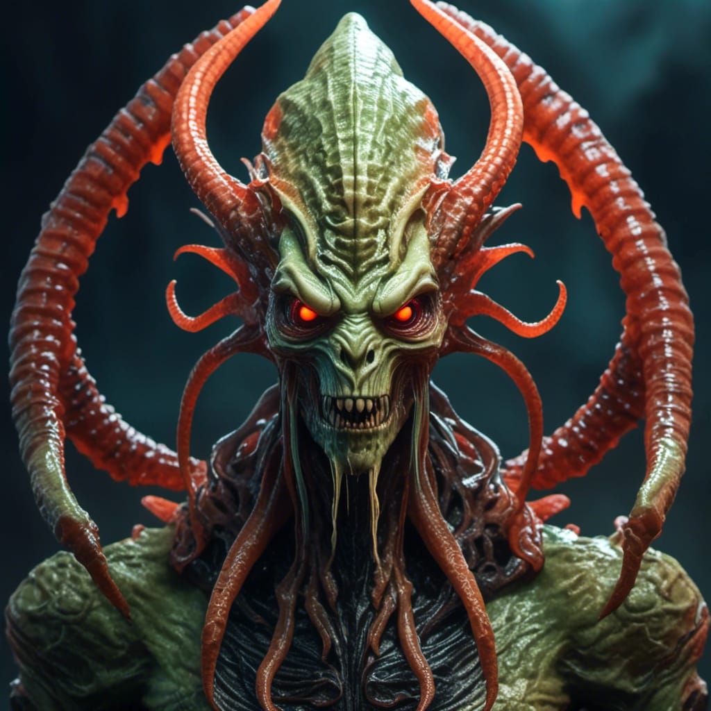 Scary Alien Monster with Tentacle Beard