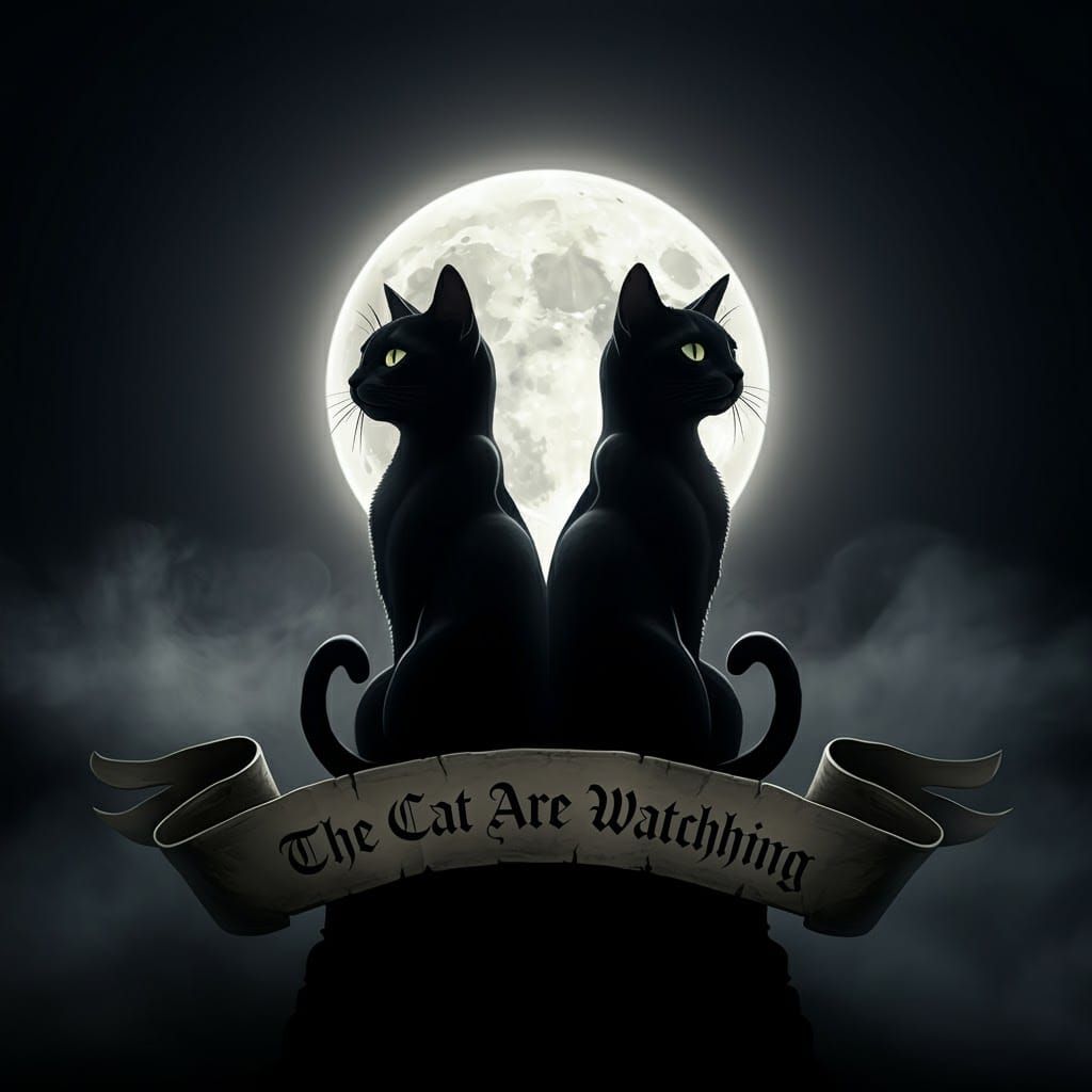 Mysterious Cats Under Moonlight in Gothic Style
