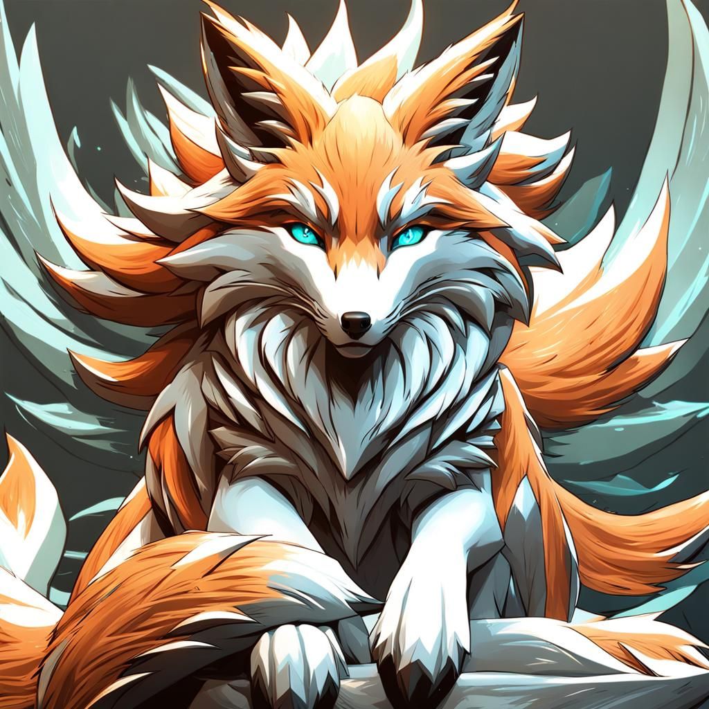 Nine-Tailed Fox Portrait in Hyperdetailed Style
