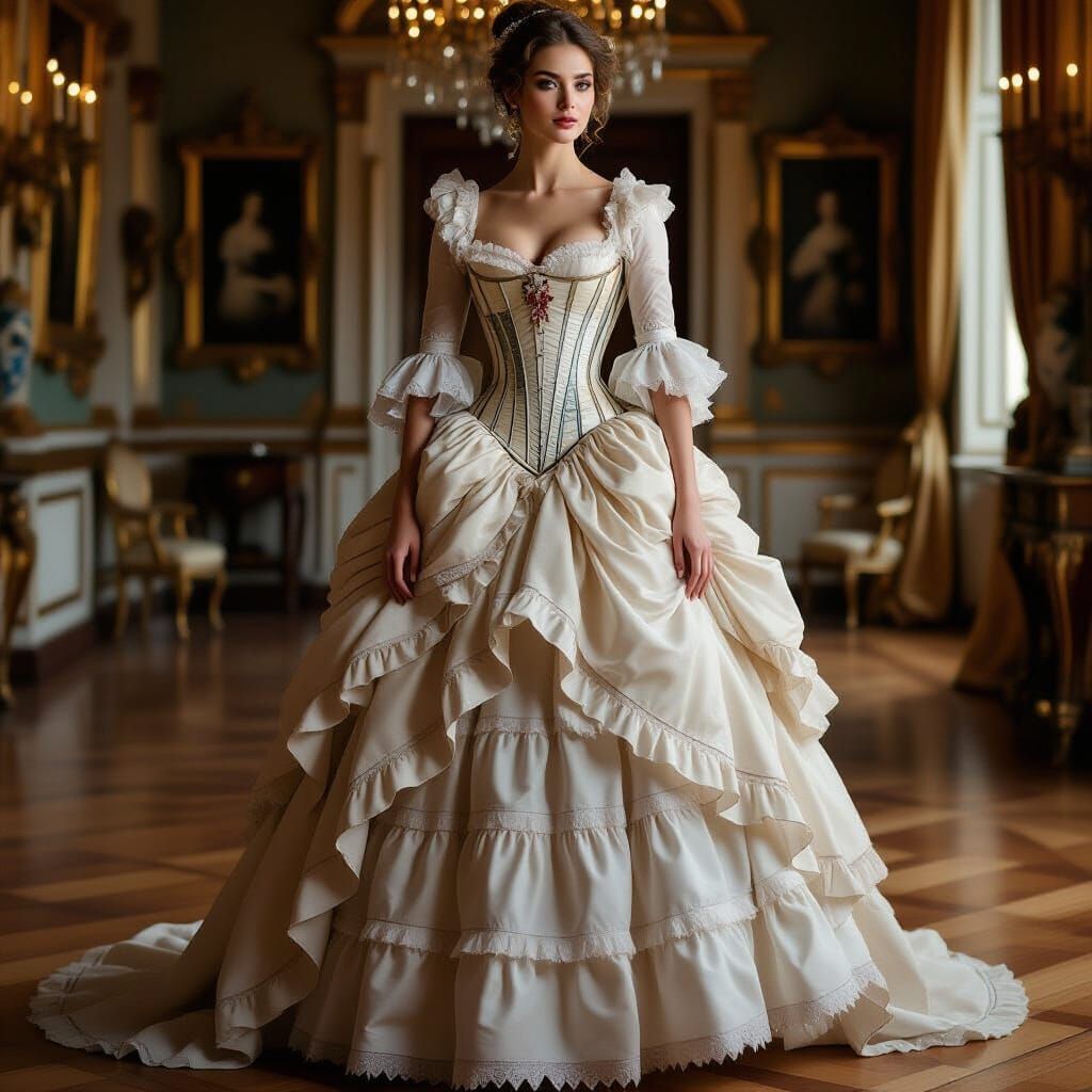 18th-Century Woman in Lavish Ballroom, Realistic Style