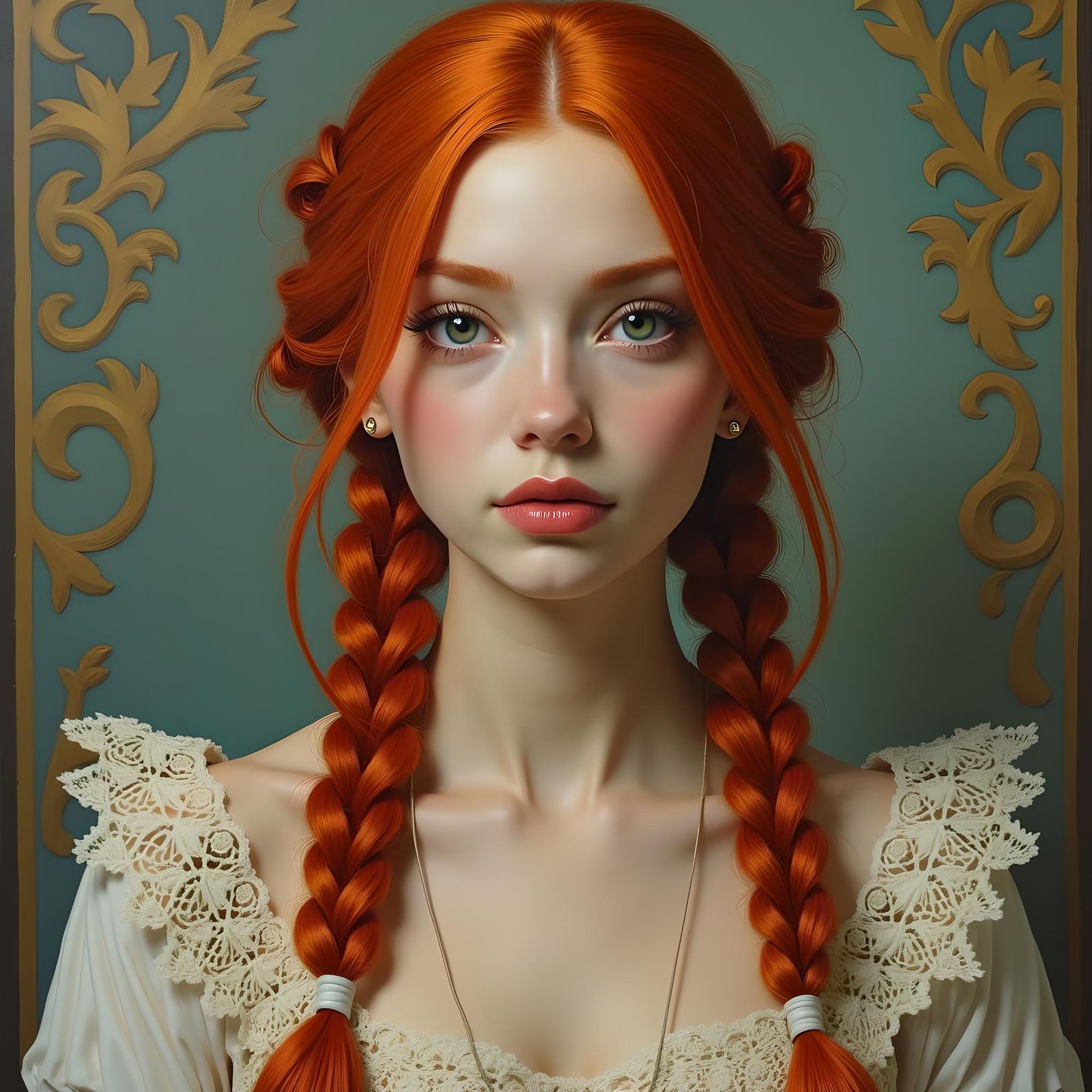 Fantasy Ginger Woman Portrait in Oil Painting Style