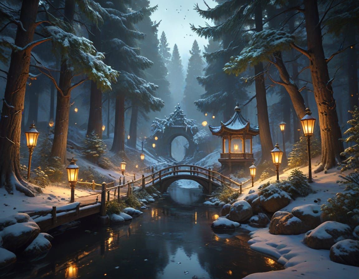 Surreal Winter Wonderland Unfolds Along a Magical Forest Pat...