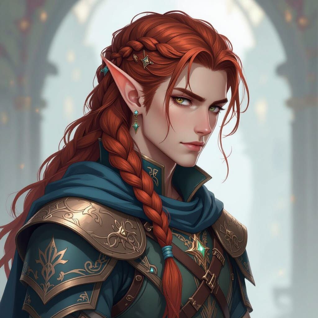 Anime Style High Elf with Braided Auburn Hair