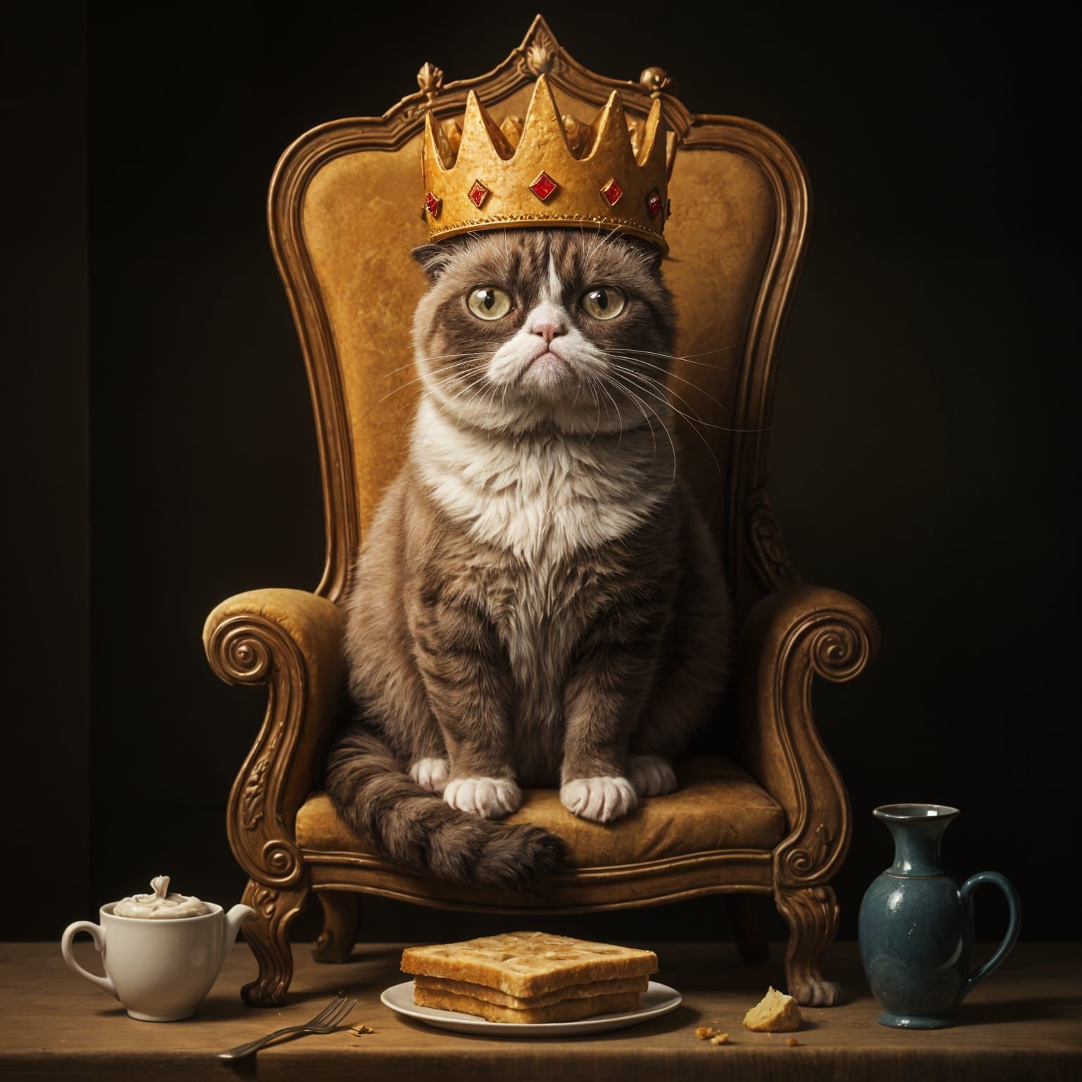 Grumpy Cat's Toast Crown: Disdainful Feline on Surreal Break...