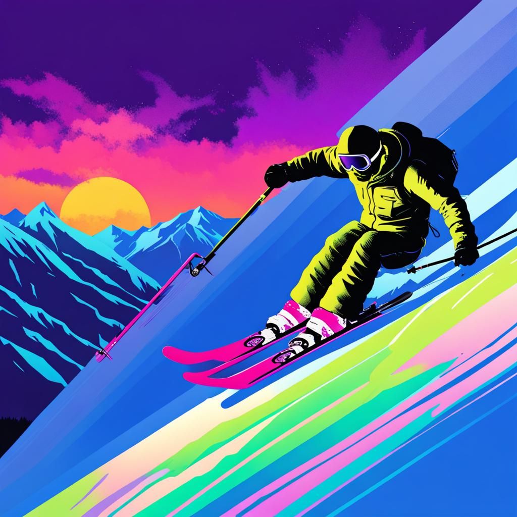 Blacklight Skier in Motion