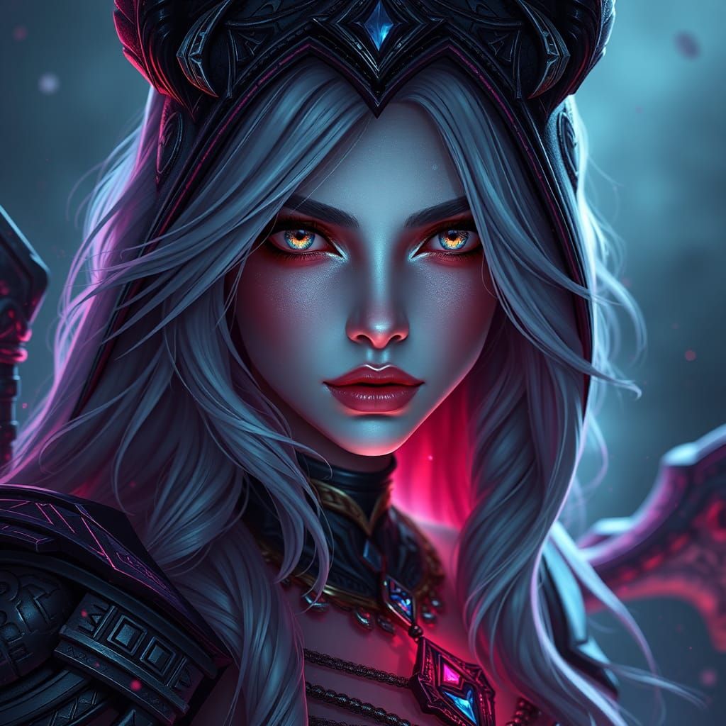 Detailed Dark Elf Female Fantasy Concept Art