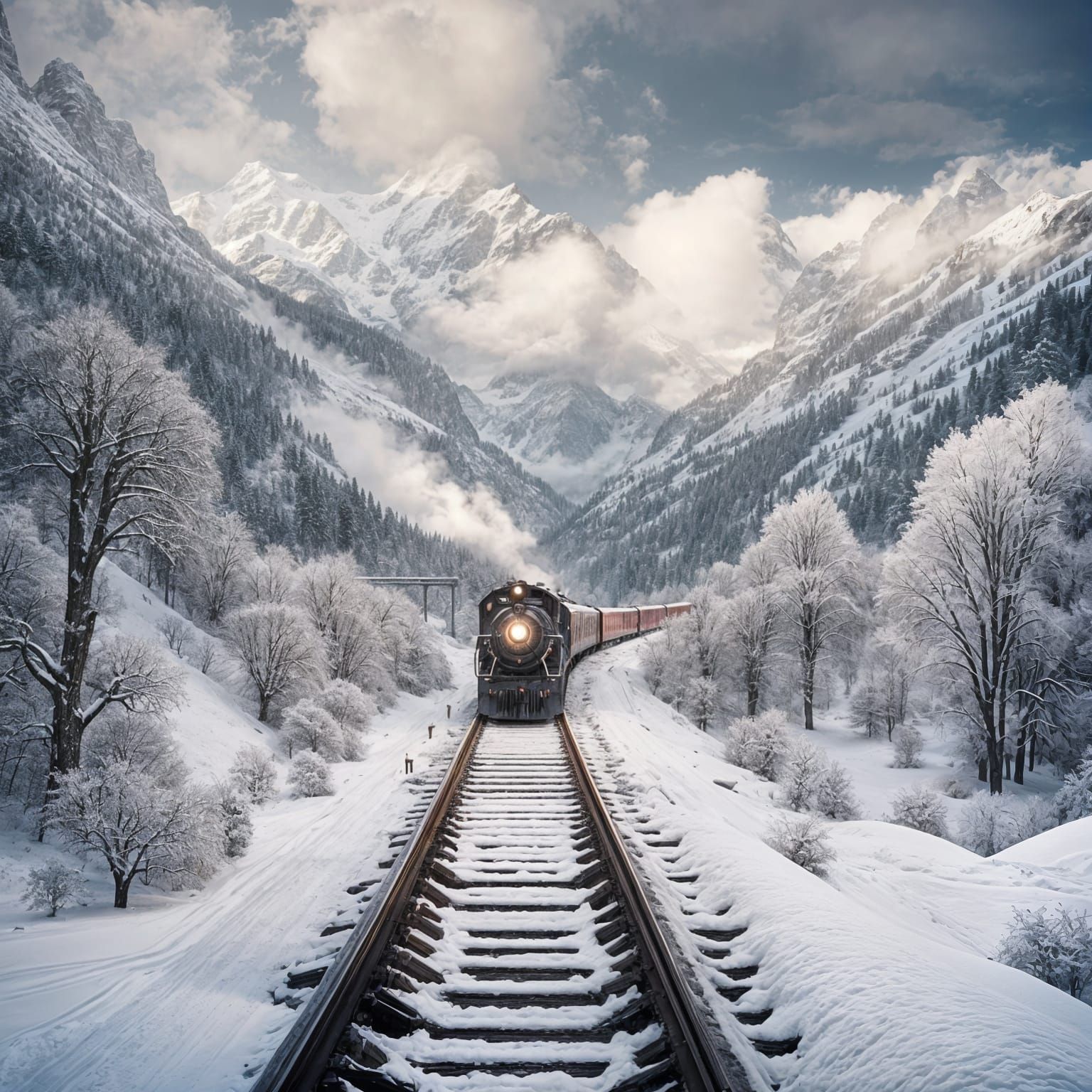 Epic Winter Railway Crossing in a Maximalist Digital Paintin...