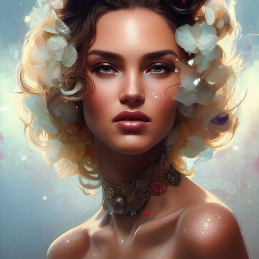 Beautiful Woman Portrait in Hyperdetailed Art Nouveau Style