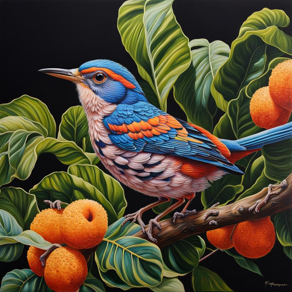 Hyperrealistic Gouache Painting of a Fwooper Bird