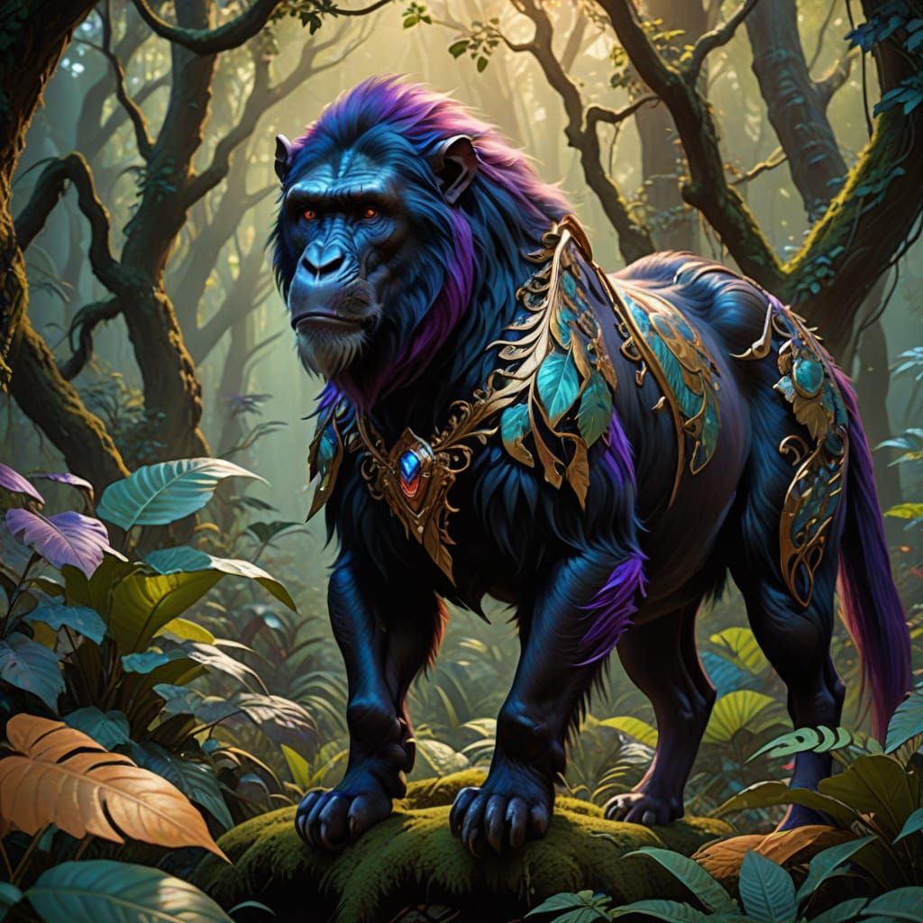 Mystical Equine-Chimpanzee Hybrid in Vibrant Oil Painting