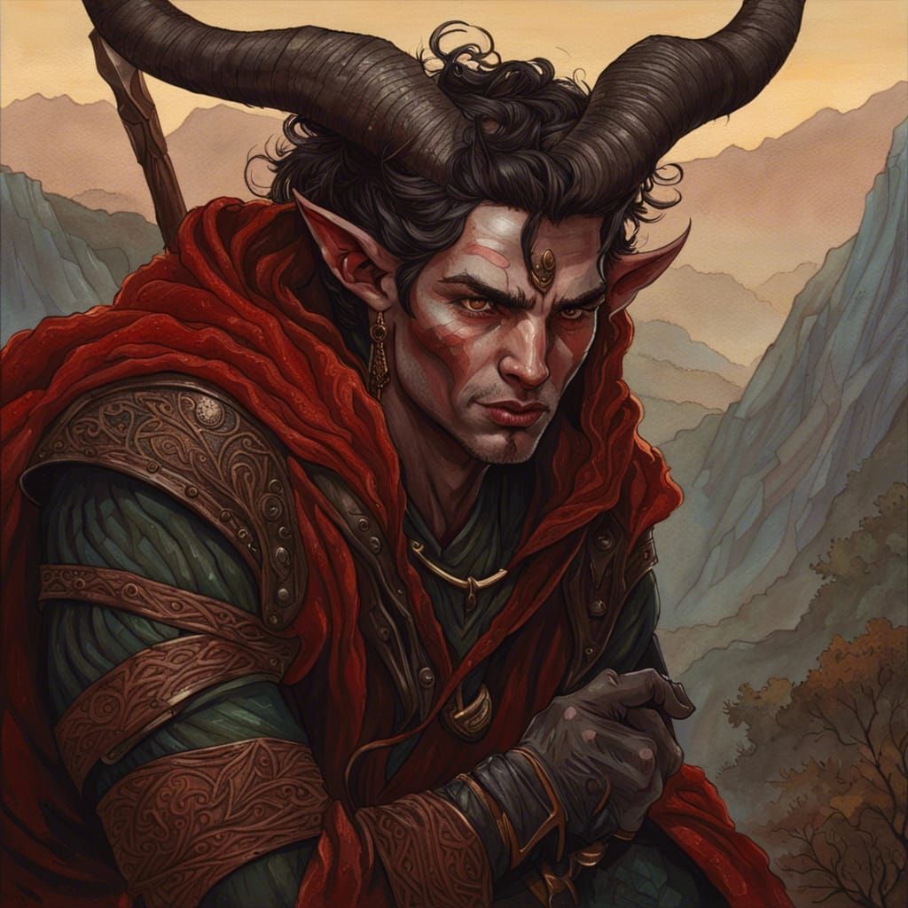 Ornate Tiefling Ranger Portrait: Grim Fantasy Character
