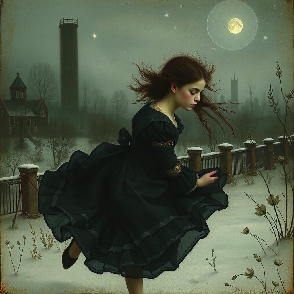 Girl in Winter Jewel Headdress Flees a Haunted House