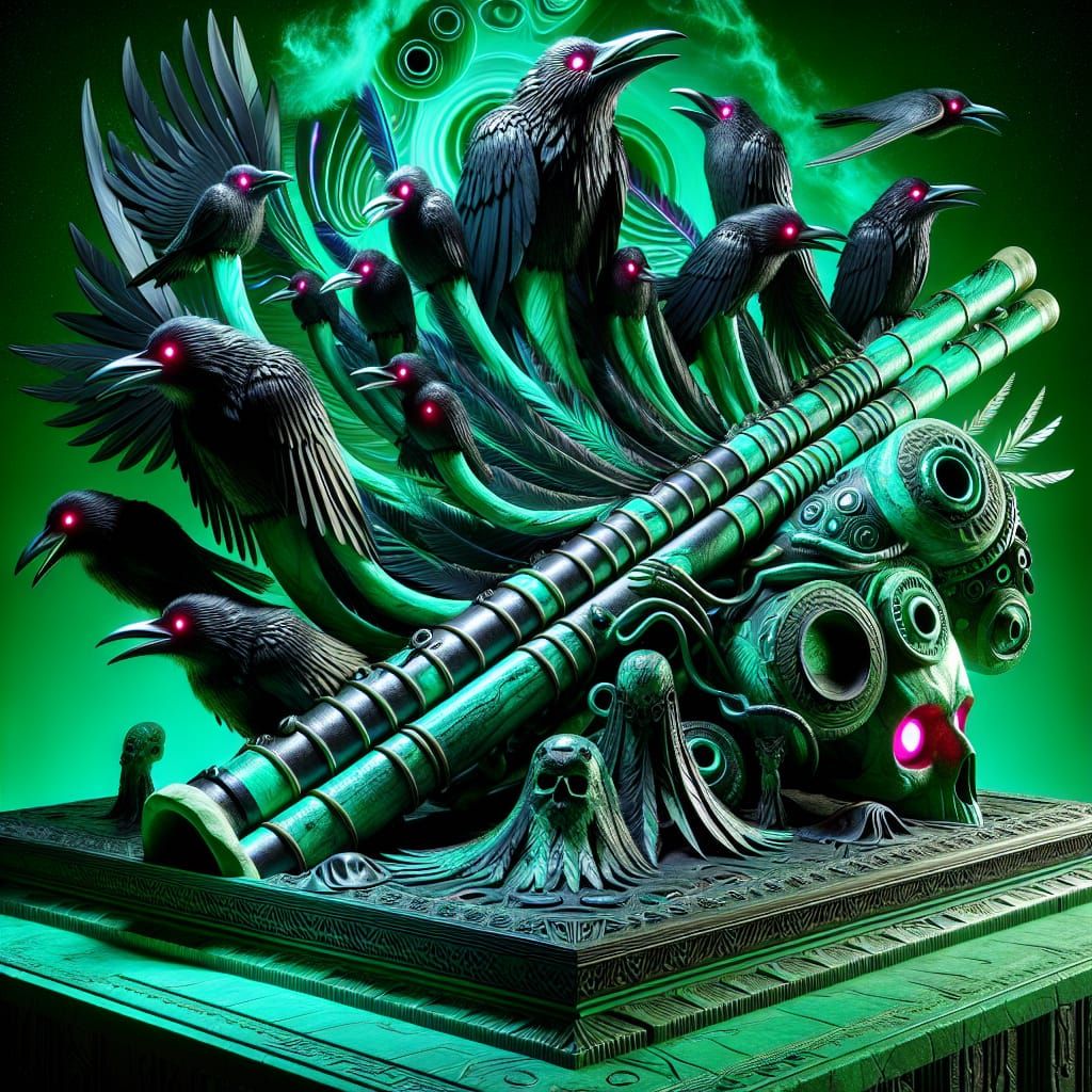 Surreal Cosmic Bone Flute in Neon Monochrome