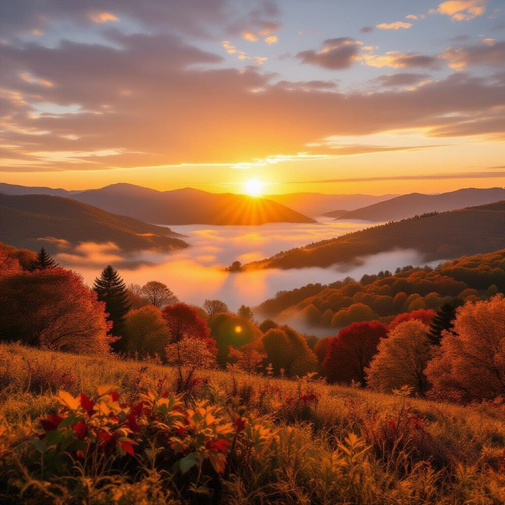 Cinematic Autumn Sunrise Over Misty Hills
