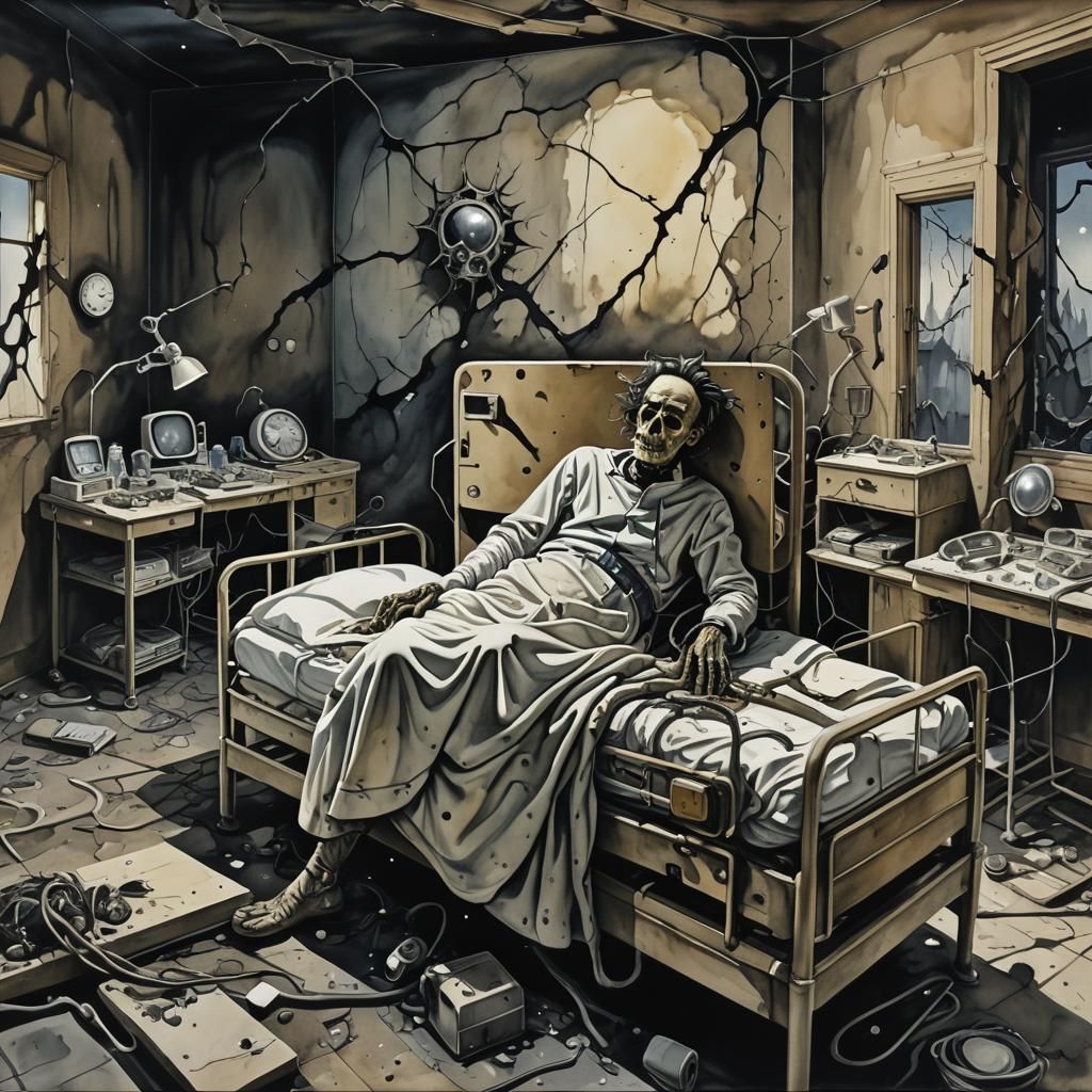 Eldritch Body Horror in Decaying Hospital: Surrealist Painti...